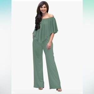 КОН КОН Womens Long Pant Strapless Off Shoulder Pocket One Piece Jumpsuit Outfit